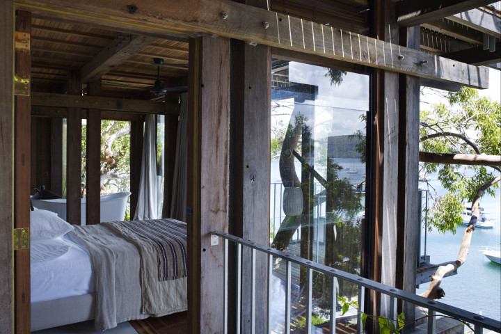 Spacious double bedroom with deck access and views of Palm Beach at Gaelforce luxury property NSW