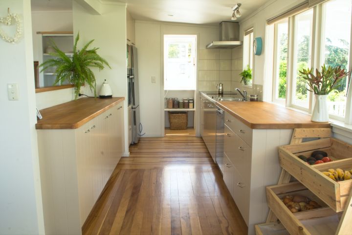 Fully-equipped kitchen at self-catered cottage Oneroa