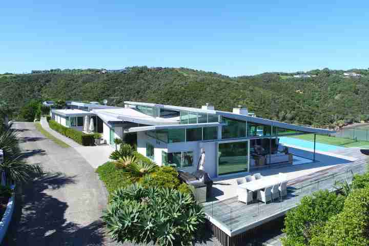 Aerial view of Korora Estate, luxury accomodation on Waiheke Island