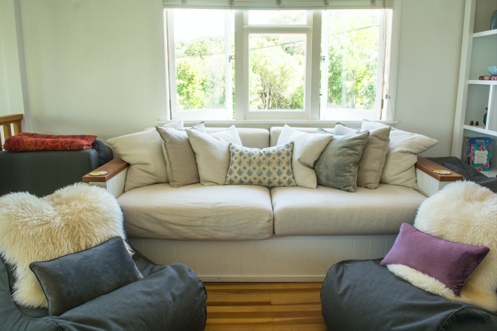 Comfortable living area in family kiwi bach Oneroa 